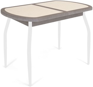 Кухонный раздвижной стол Будапешт-мини ПЛ (ноги белые, плитка бежевая/серый камень) в Ангарске - предосмотр