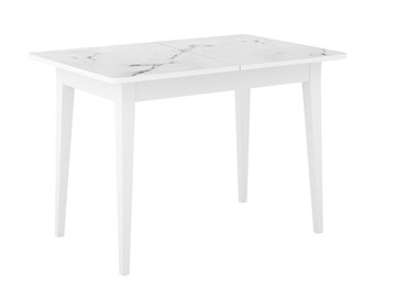 Кухонный раздвижной стол Dikline M110 Белый/стекло белый мрамор сатин/ножки MM белые в Ангарске