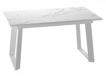 Кухонный раскладной стол Dikline ZLS140 Мрамор белый глянец/ножки белые в Ангарске