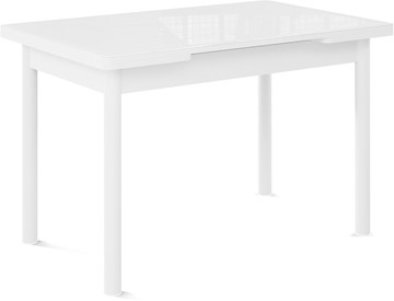 Кухонный стол раскладной Милан-1 EVO, ноги металлические белые, стекло белое/серый в Ангарске