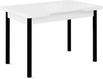 Кухонный раскладной стол Милан-1 EVO, ноги металлические черные, стекло белое/серый в Ангарске