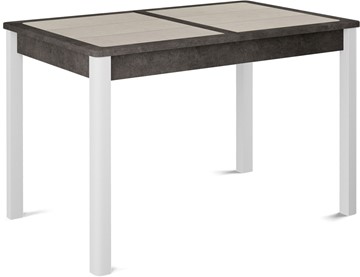 Кухонный раздвижной стол Ницца-1 ПЛ (ноги белые, плитка бежевая/серый камень) в Братске