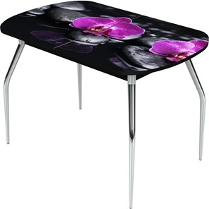 Кухонный раздвижной стол Ривьера исп.1 ноги метал. крашеные №24 Фотопечать (Цветы №14) в Ангарске