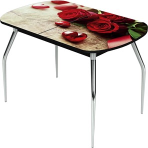 Кухонный раздвижной стол Ривьера исп.1 ноги метал. крашеные №24 Фотопечать (Цветы №33) в Братске