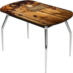 Кухонный стол раскладной Ривьера исп.1 ноги метал. крашеные №24 Фотопечать (Кофе №25) в Братске