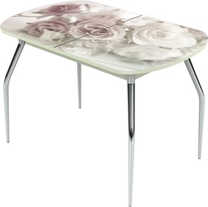 Кухонный раскладной стол Ривьера исп.2 ноги метал. крашеные №24 Фотопечать (Цветы №41) в Ангарске