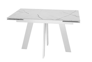 Стол раздвижной SKM 120, керамика белый мрамор/подстолье белое/ножки белые в Ангарске
