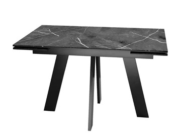 Обеденный раздвижной стол SKM 120, керамика черный мрамор/подстолье черное/ножки черные в Братске - предосмотр