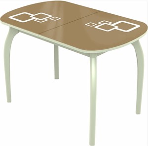 Обеденный раздвижной стол Ривьера мини дерево №1, Рисунок квадро (стекло капучино/белый/белый) в Ангарске