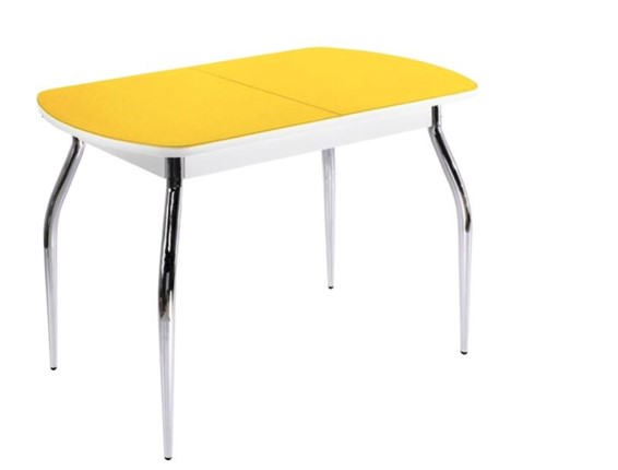 Кухонный раздвижной стол ПГ мини СТ2, белое/желтое стекло/35 хром гнутые металл в Ангарске - изображение