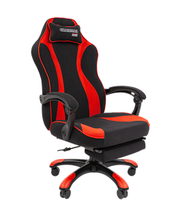 Игровое кресло CHAIRMAN GAME 35 с выдвижной подставкой для ног Ткань  черная / Ткань красная в Ангарске