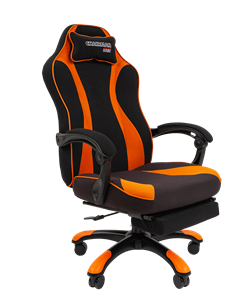 Игровое кресло CHAIRMAN GAME 35 с выдвижной подставкой для ног Ткань черная / Ткань оранжевая в Братске