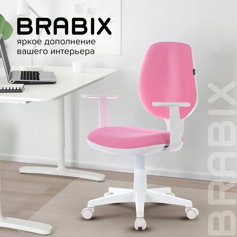 Компьютерное кресло Brabix Fancy MG-201W (с подлокотниками, пластик белый, розовое) 532409 в Братске - изображение 9