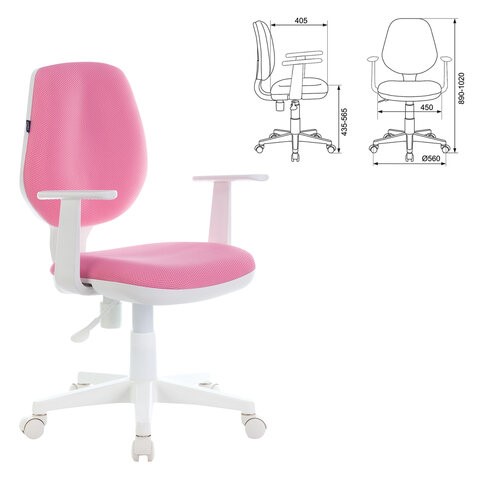 Компьютерное кресло Brabix Fancy MG-201W (с подлокотниками, пластик белый, розовое) 532409 в Братске - изображение 3