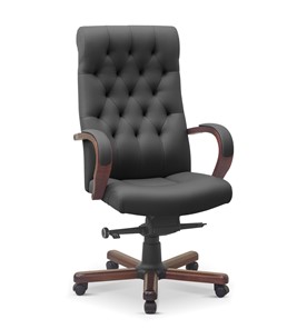 Офисное кресло для руководителя Status, натуральная кожа с компаньоном /серая/дерево - орех аида в Ангарске