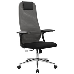 Офисный стул BRABIX PREMIUM "Ultimate EX-801" хром, плотная двойная сетка Х2, черное/серое, 532918 в Ангарске