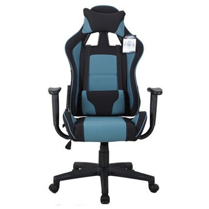 Компьютерное кресло Brabix GT Racer GM-100 (две подушки, ткань, черное/голубое) 531818 в Братске - изображение