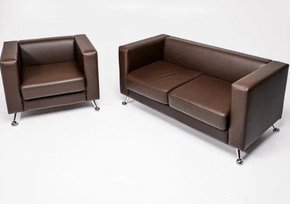Комплект мебели Альбиони коричневый кожзам  диван 2Д + кресло в Ангарске - изображение