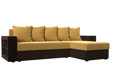 Угловой диван с оттоманкой Дубай Лайт, Желтый/Коричневый (микровельвет) в Братске
