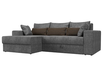 Угловой диван с оттоманкой Майами, Серый/Серый/Коричневый (рогожка) в Ангарске