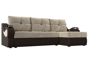 Угловой диван Меркурий, Бежевый/коричневый (вельвет/экокожа) в Ангарске