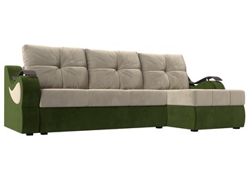 Угловой диван Меркурий, Бежевый/зеленый (вельвет) в Ангарске