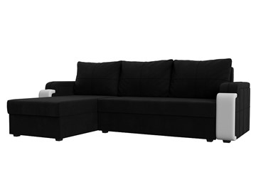 Угловой диван с оттоманкой Николь лайт, Черный/Белый (микровельвет/экокожа) в Братске