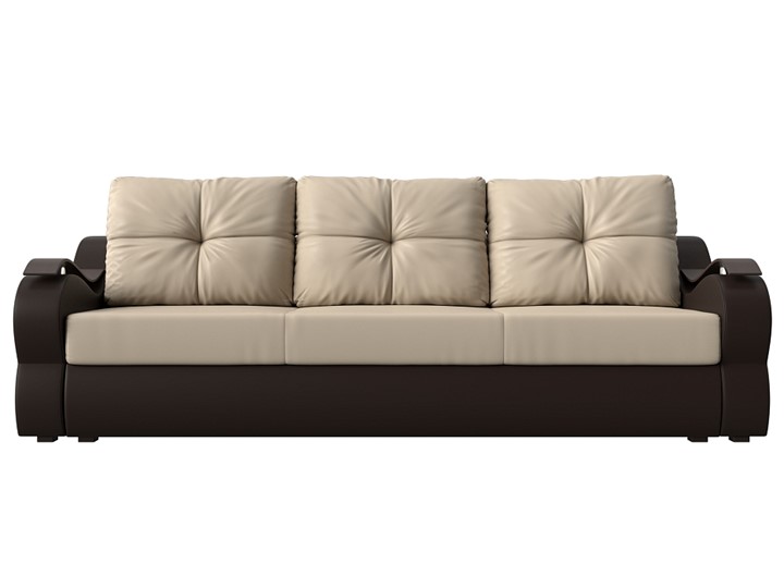 Прямой диван Меркурий еврокнижка, Бежевый/коричневый (экокожа) в Ангарске - изображение 1