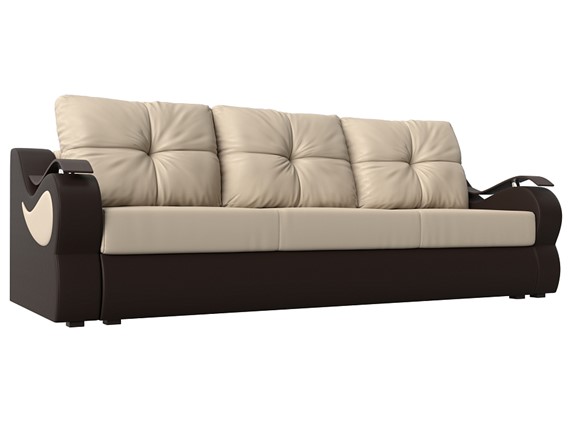Прямой диван Меркурий еврокнижка, Бежевый/коричневый (экокожа) в Ангарске - изображение