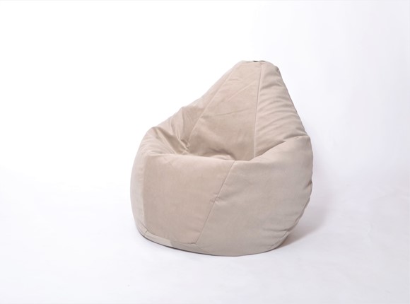 Кресло-мешок Груша среднее, велюр однотон, бежевое в Ангарске - изображение