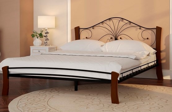 Двуспальная кровать Фортуна 4 Лайт, 1600, черный/махагон в Ангарске - изображение