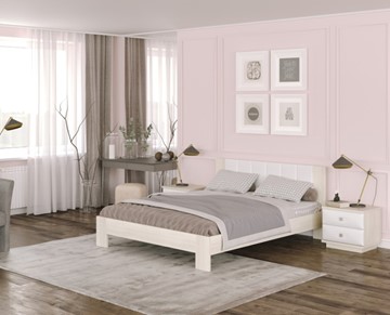 Кровать спальная Soft 140x200, Дуб Шамони с экокожей белой в Ангарске