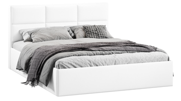 Двуспальная кровать с подъемным механизмом с заглушиной Стелла тип 1 (Экокожа белая Polo) в Ангарске