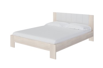 Кровать 2-спальная Soft 1, 160х200, ЛДСП Дуб Шамони+экокожа (Дуб Шамони с белым) в Ангарске