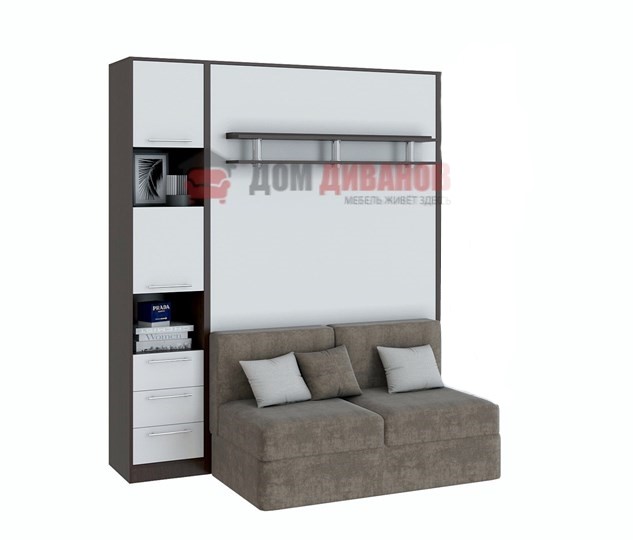 Кровать-шкаф с диваном Бела 1, с полкой ножкой с 1 пеналом, 1600х2000, венге/белый в Ангарске - изображение 1