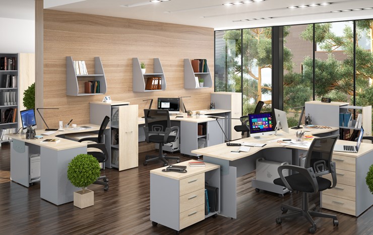 Офисная мебель OFFIX-NEW для 4 сотрудников с двумя шкафами в Братске - изображение 1