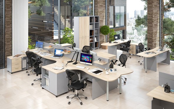Офисная мебель OFFIX-NEW для 4 сотрудников с двумя шкафами в Ангарске - изображение