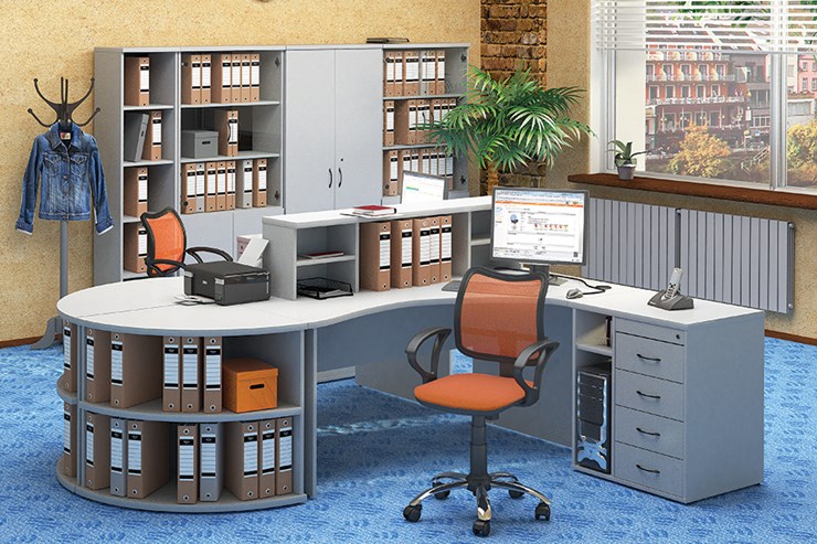 Офисный набор мебели Moно-Люкс для 2 сотрудников с большим шкафом и тумбами в Братске - изображение