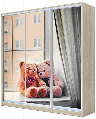 Шкаф детский  ХИТ 23-20/2-777-26, Мишки на окне, Дуб Сонома в Ангарске - изображение