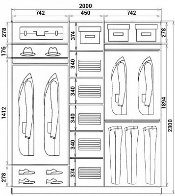 Шкаф трехдверный ХИТ 23-20-777-12, Корабль, Вариант №1, шимо светлый в Ангарске - изображение 2