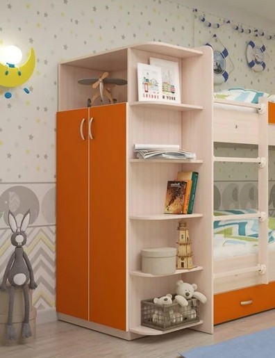Двухдверный детский шкаф Мая корпус Млечный дуб, фасад Оранжевый в Ангарске - изображение 1