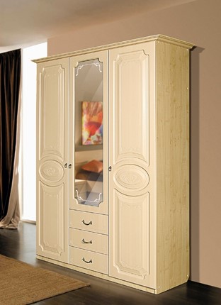 Распашной шкаф Ивушка-5 3-х створчатый с ящиками, цвет Дуб беленый в Ангарске - изображение