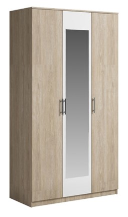 Шкаф 3 двери Светлана, с зеркалом, белый/дуб сонома в Братске - изображение