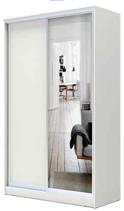 Шкаф 2-х дверный 2200х1200х420 с одним зеркалом ХИТ 22-4-12/2-15 Белая шагрень в Ангарске - изображение