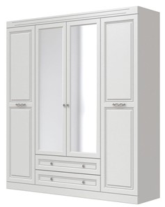 Шкаф четырехдверный в спальню Олимп ШР-4 (Белый) 2 зеркала в Ангарске