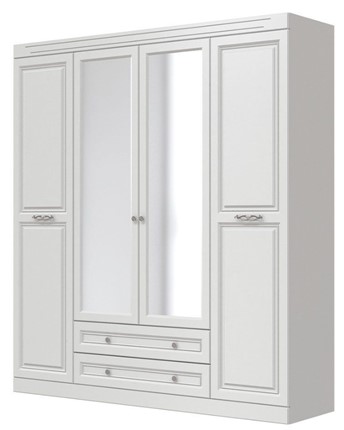 Шкаф четырехдверный в спальню Олимп ШР-4 (Белый) 2 зеркала в Ангарске - изображение