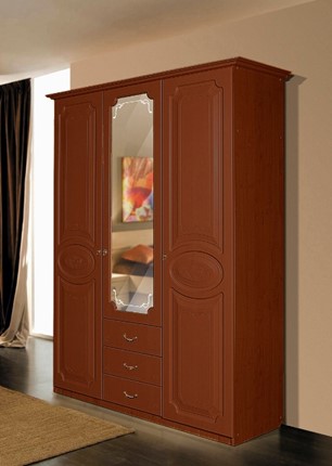 Шкаф распашной Ивушка-5 3-х створчатый с ящиками, цвет Итальянский орех в Ангарске - изображение