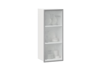 Шкаф кухонный высокий 400 Шервуд, со стеклом левый ЛД 281.421.000.121, белый/серый в Ангарске