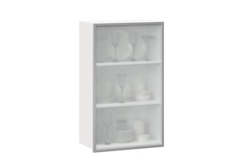 Шкаф кухонный высокий 600, Шервуд, со стеклом левый, ЛД 281.451.000.126, белый/серый в Ангарске