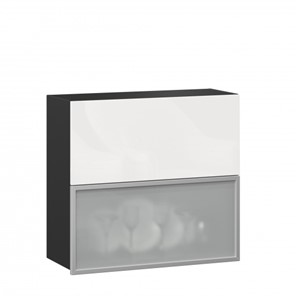 Кухонный шкаф 800 горизонтальный, Шервуд, ЛД 281.981.000.088, со стеклом, черный/белый глянец в Ангарске